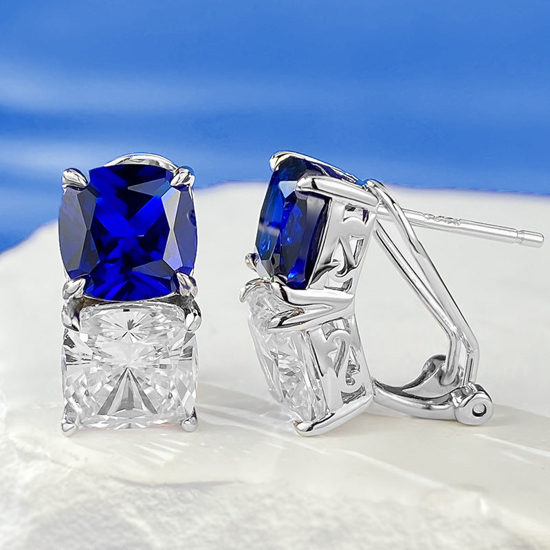 Blue And White Zircon Stud Earrings For Women