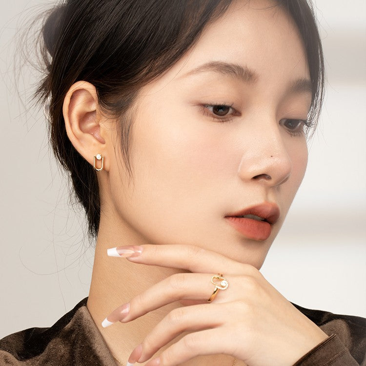 Single Diamond U-shaped Earrings For Women
