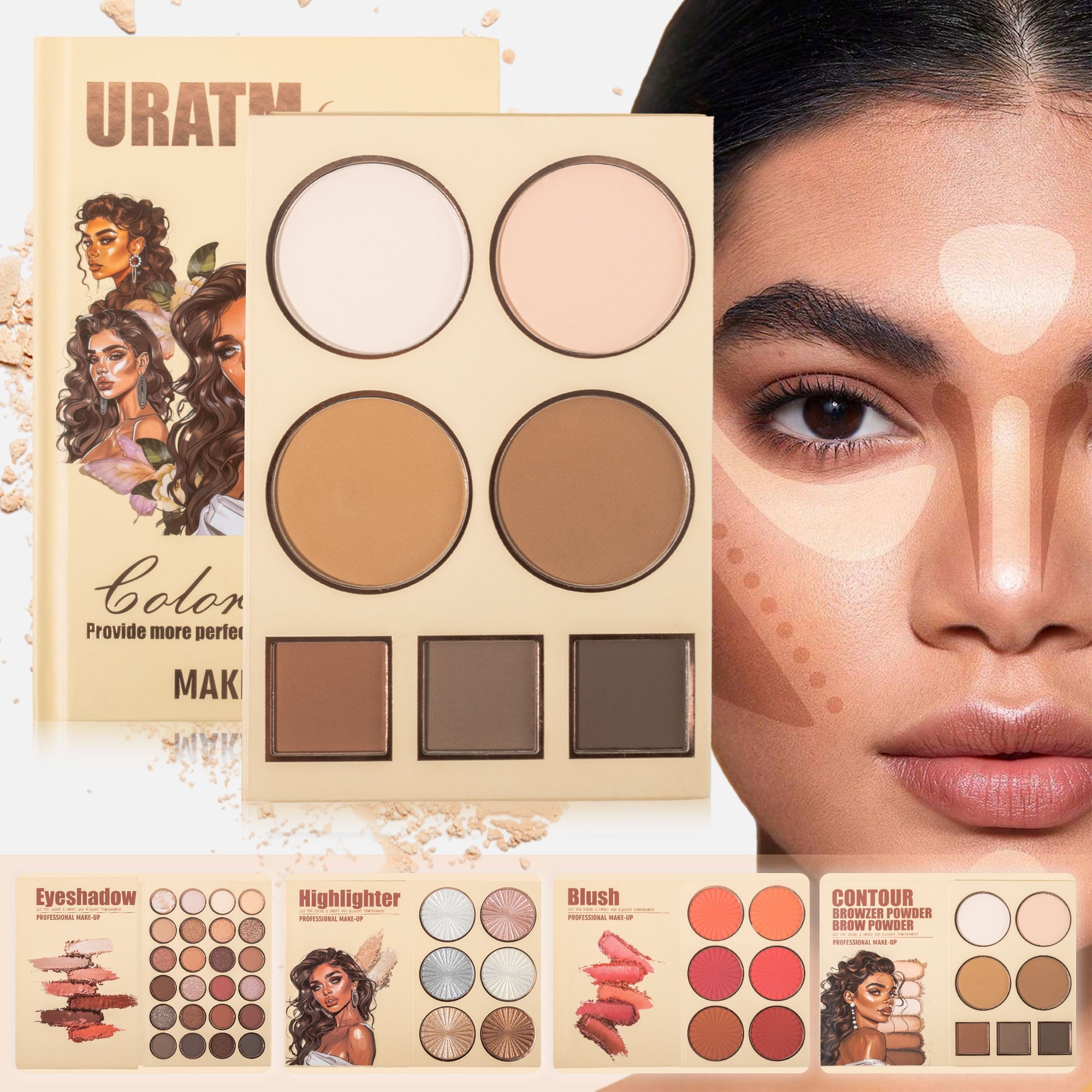 URATM Beauty Color Bomb 63-Color Makeup Kit - Multi-Function Eyeshadow, Blush, Highlighter & Contour Palette