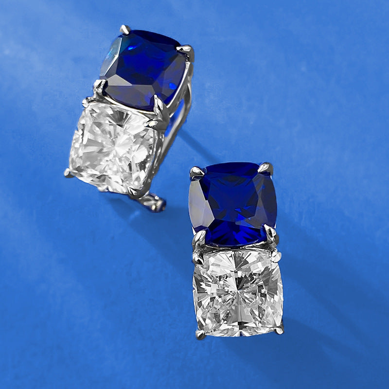 Blue And White Zircon Stud Earrings For Women