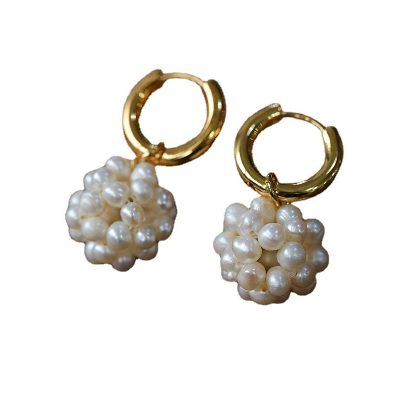 Hand-woven Spherical Pearl Earrings For Women