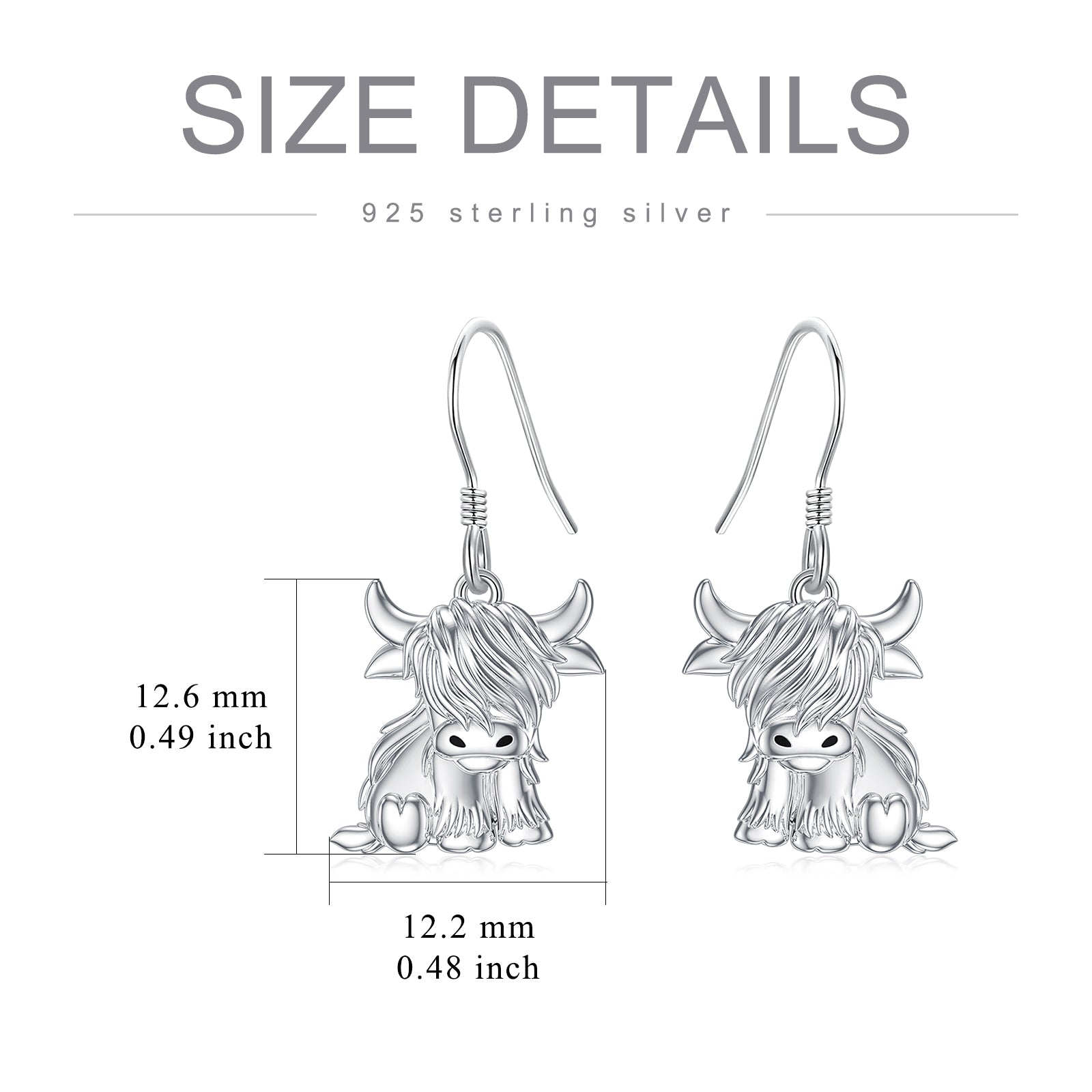 Highland Cow Earrings for Women 925 Sterling Silver Cow Dangle Drop Earrings