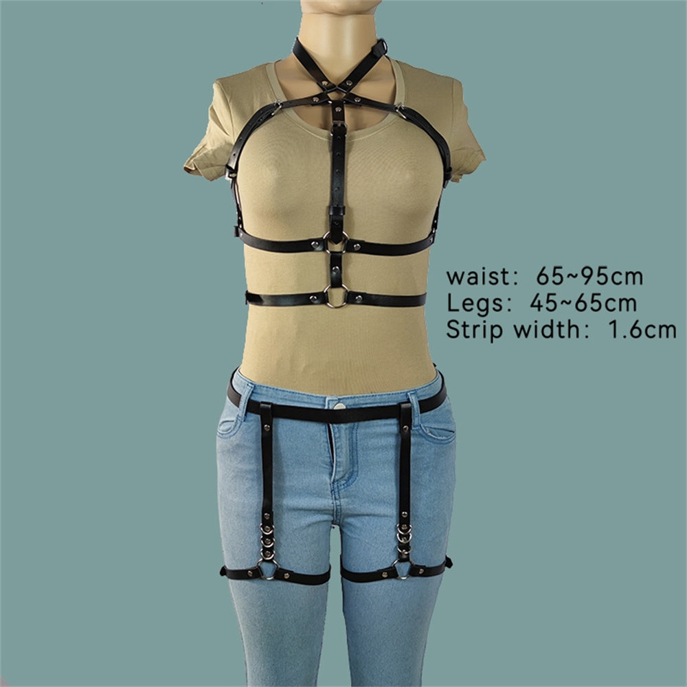 Punk Leather Body Chains Black Sexy Body Harness Layered Leg Chains Waist Chain Rave Nightclub Party Body Jewelry For Women