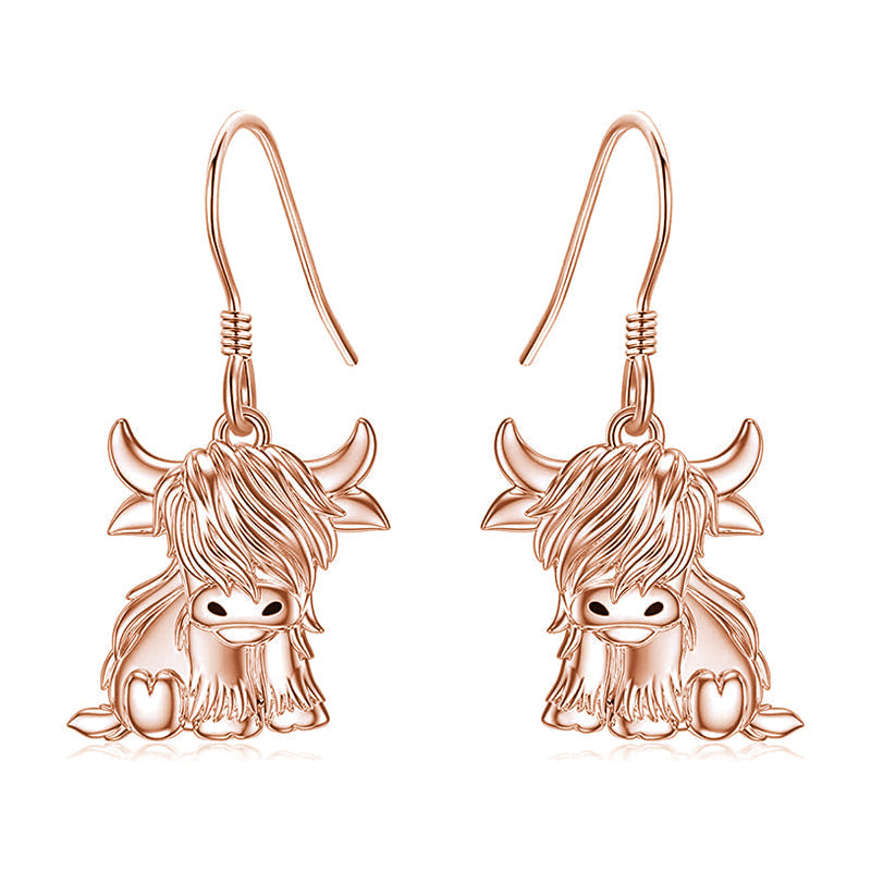 Highland Cow Earrings for Women 925 Sterling Silver Cow Dangle Drop Earrings