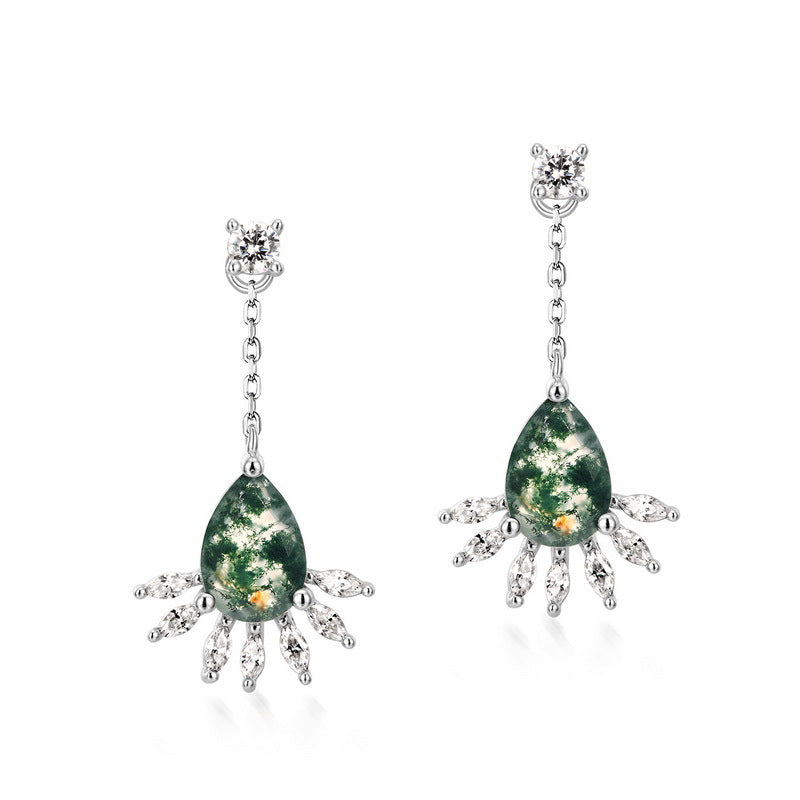 S925 Silver Green Moss Earrings For Women