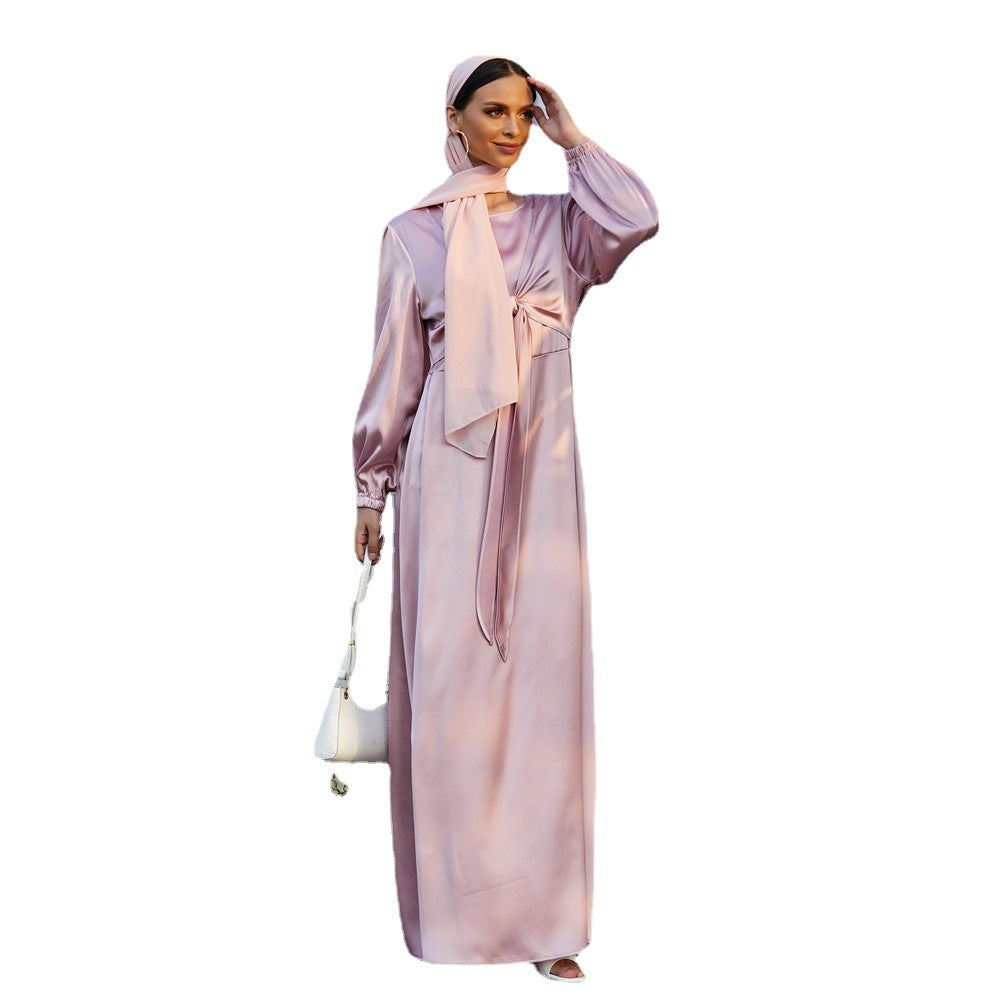 Women's Fashion Satin Waist Tie Dresses