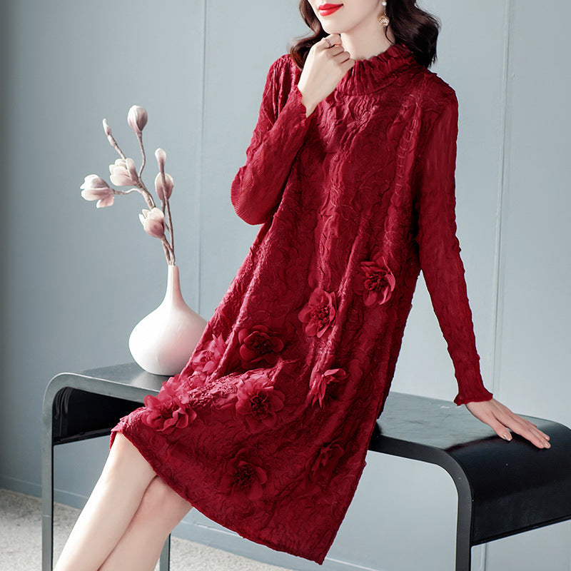 Women's Fashion Temperament Solid Color Pleated Dresses