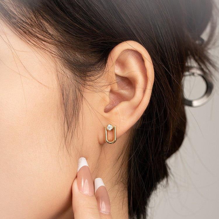 Single Diamond U-shaped Earrings For Women