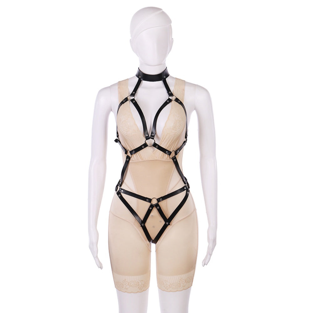 Punk Leather Body Chains Black Sexy Body Harness Layered Leg Chains Waist Chain Rave Nightclub Party Body Jewelry For Women