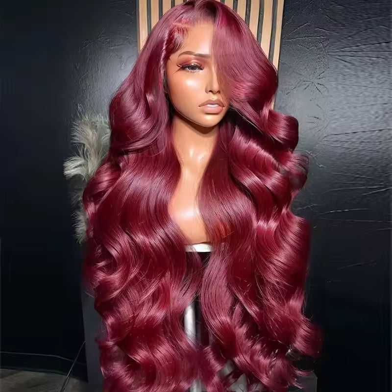 13x6 Human Hair Lace Wig, High-Definition Burgundy Lace Wig, Human Hair With Aligned Cuticle Layer, Indian Hair Wig